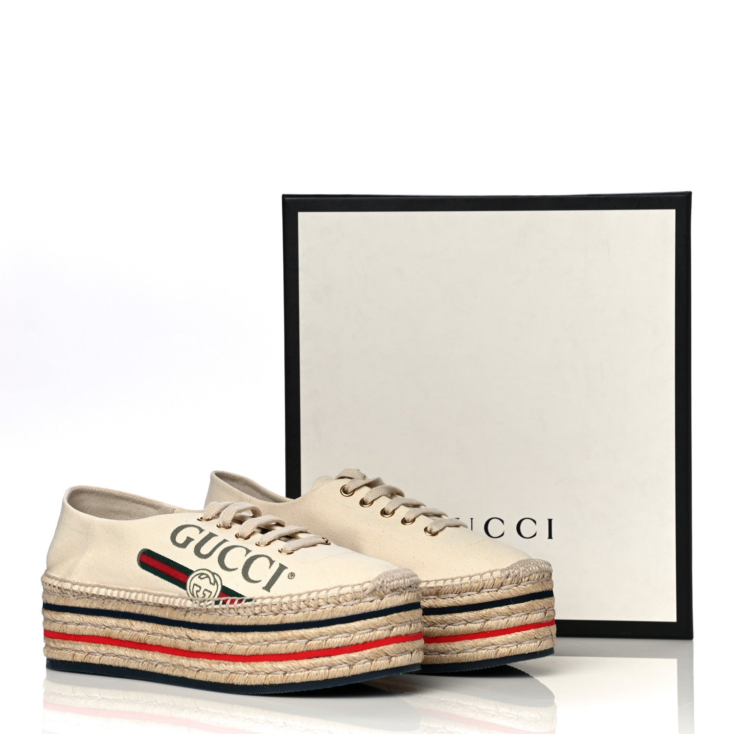 Gucci Canvas Logo Lace-Up Platform Espadrilles 40 Greggio Grege 13 of 13