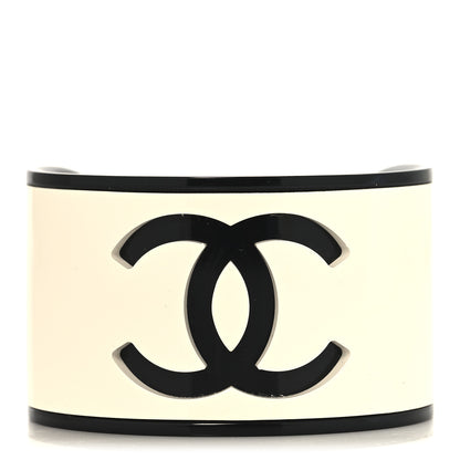 Chanel Resin CC Cuff White Black 1 of 4