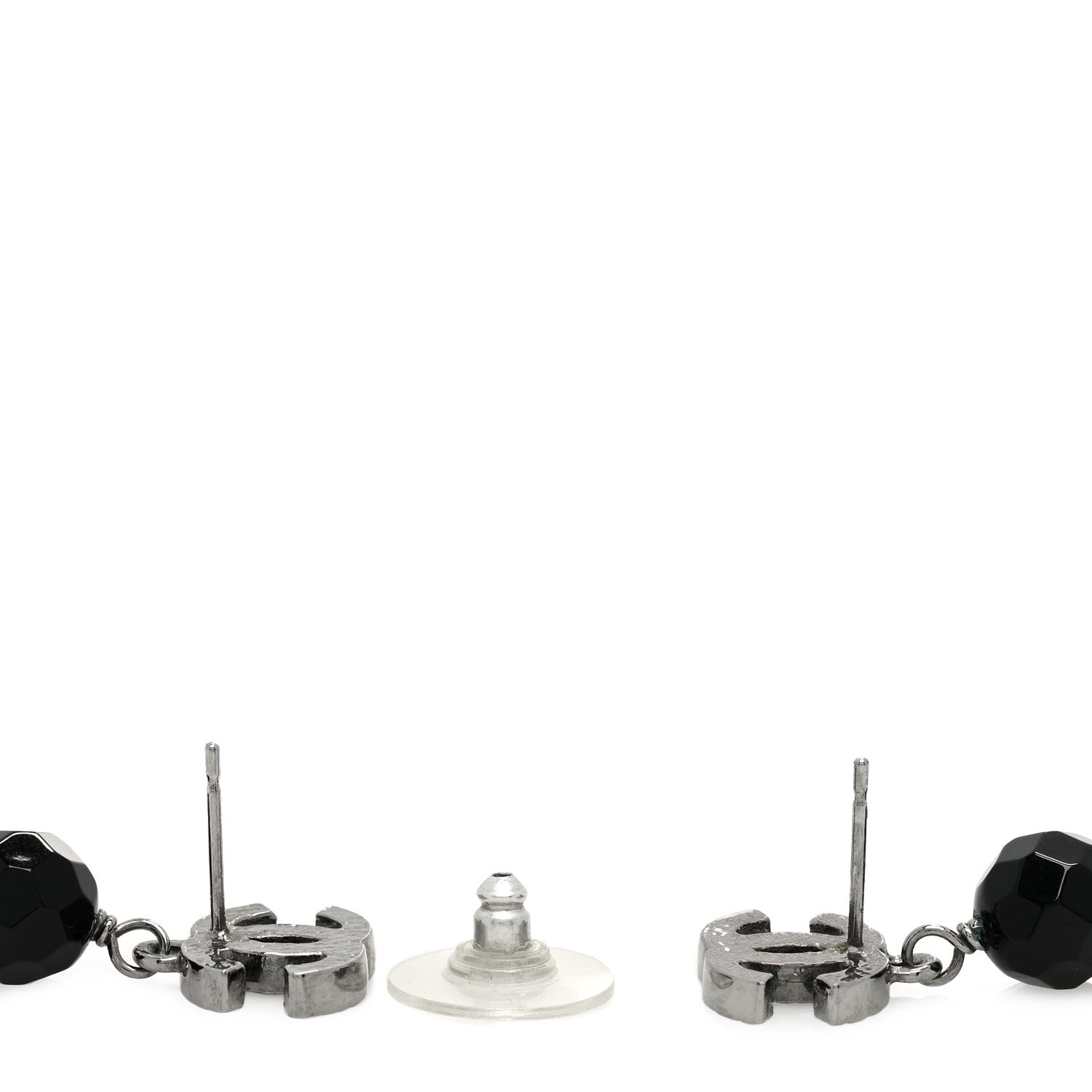 Chanel Beaded CC Drop Earrings Ruthenium Black 3 of 3