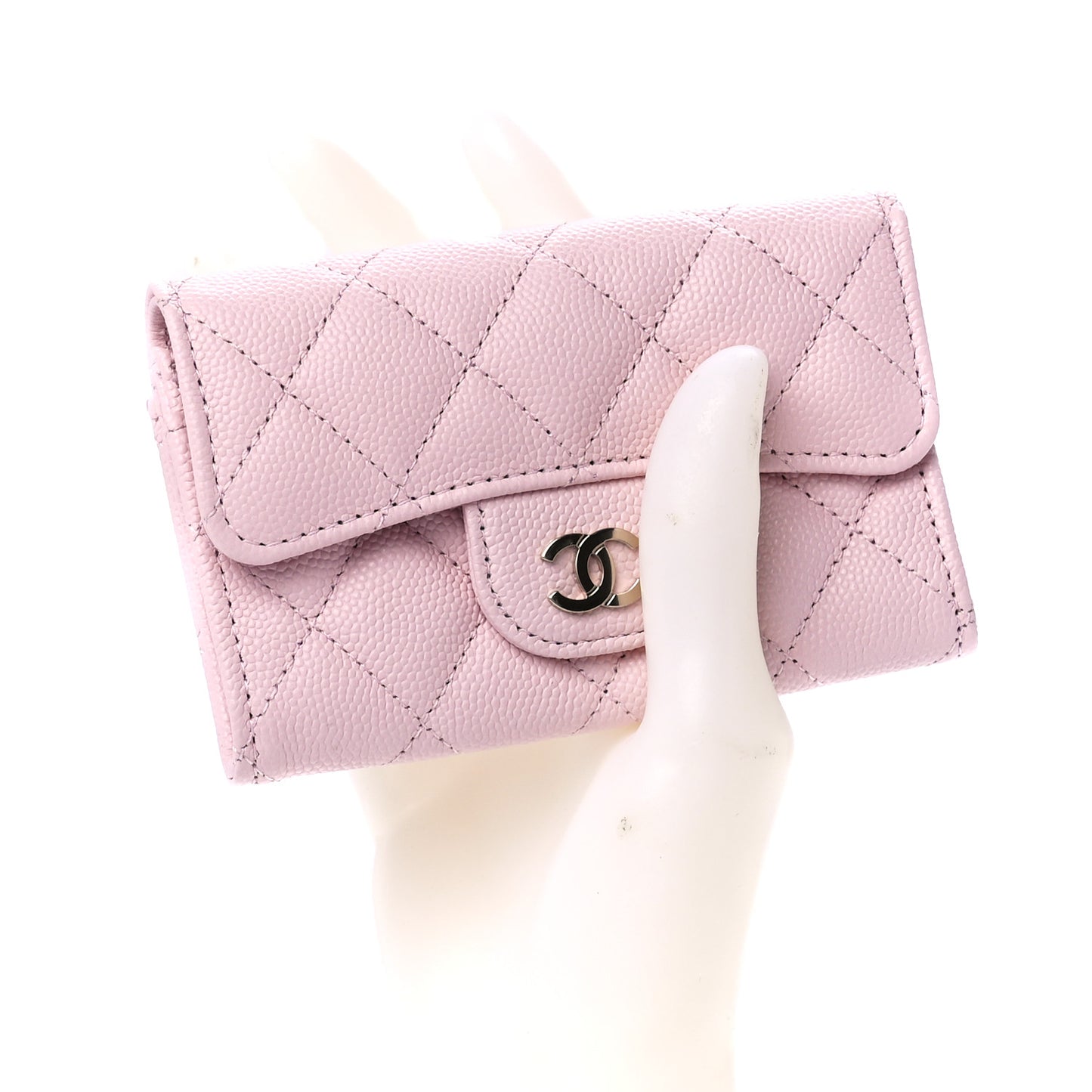 Caviar Quilted Flap Card Holder Wallet Light Pink