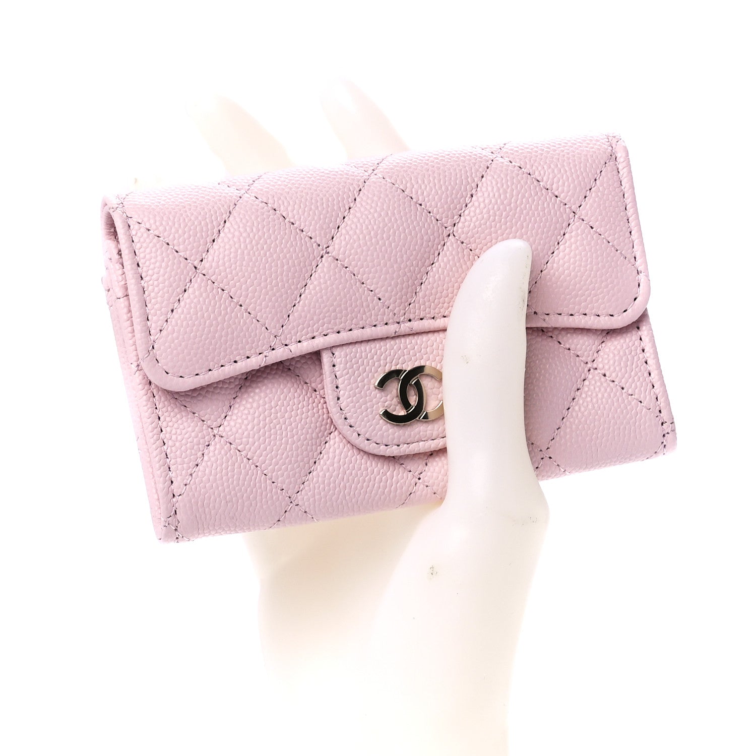 Chanel Caviar Quilted Flap Card Holder Wallet Light Pink 2 of 13