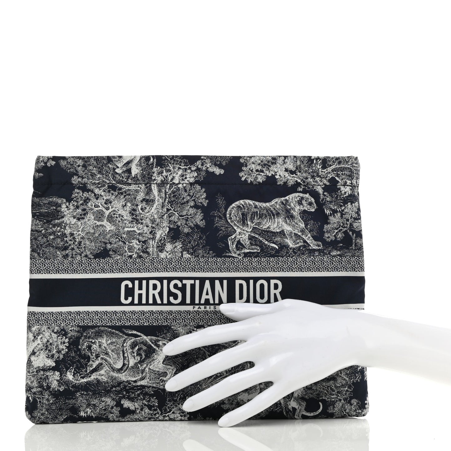 Embroidered Toile De Jouy Diortravel Zipped Pouch Blue