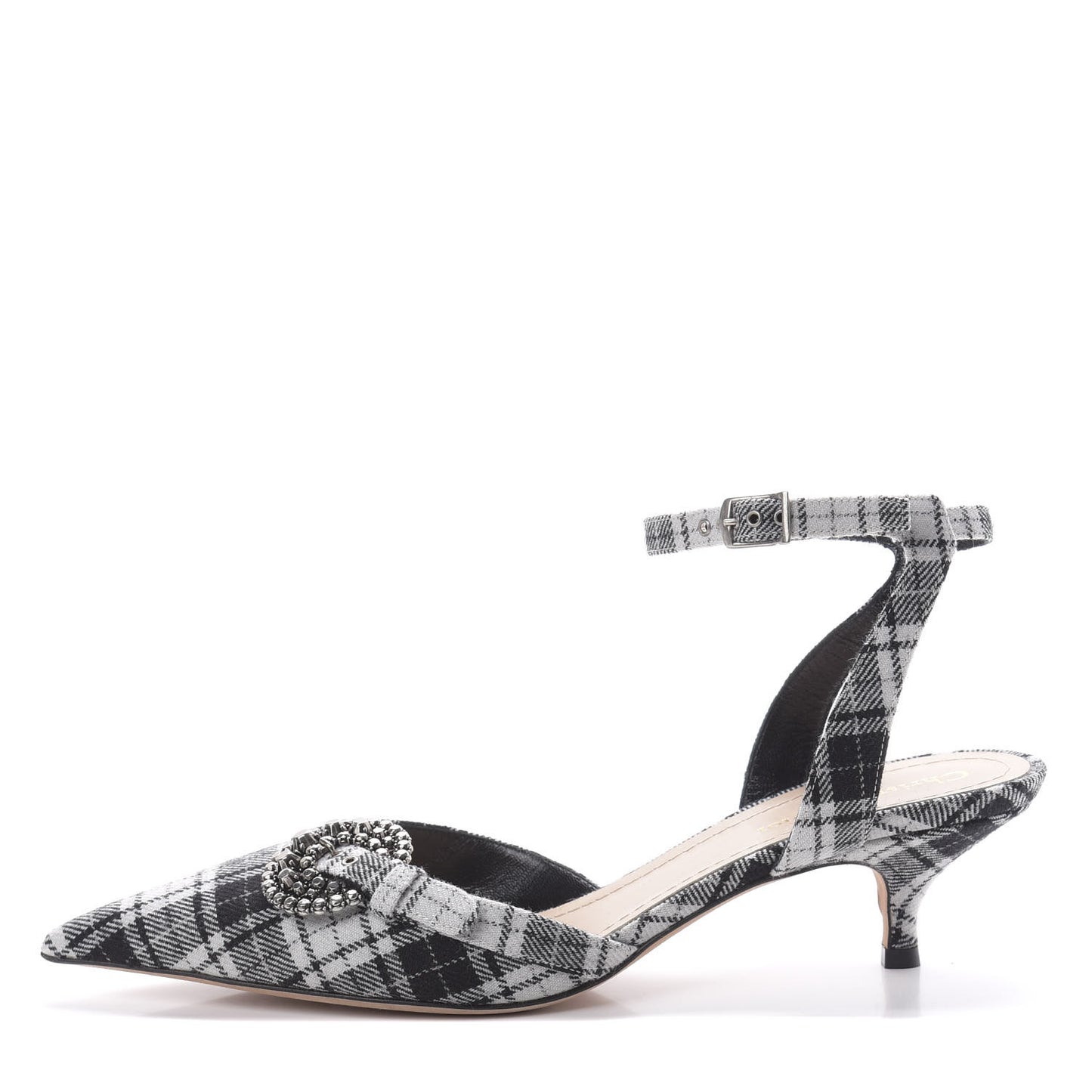 Canvas Tartan Gang Ankle Strap Slingback Pumps 40 Black