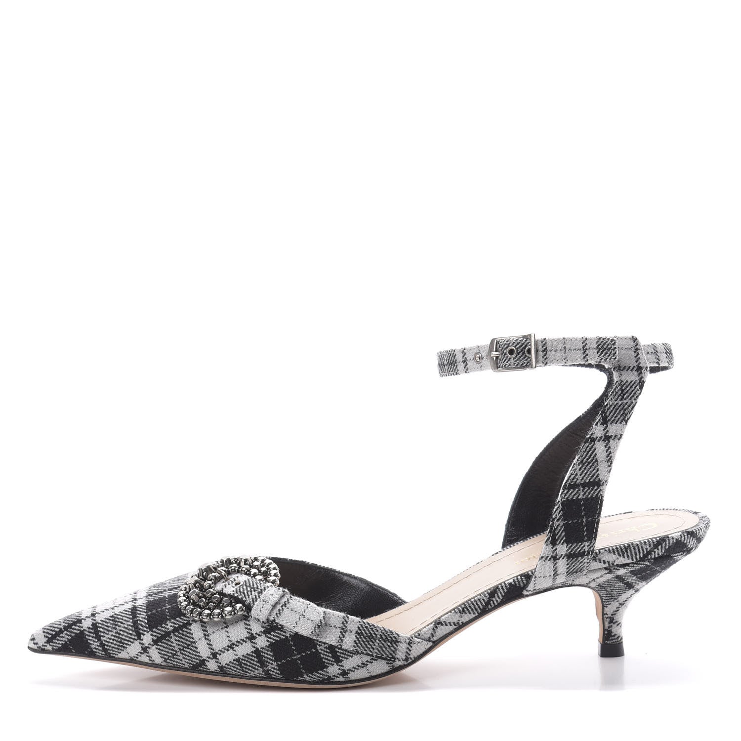 Christian Dior Canvas Tartan Gang Ankle Strap Slingback Pumps 40 Black 1 of 7