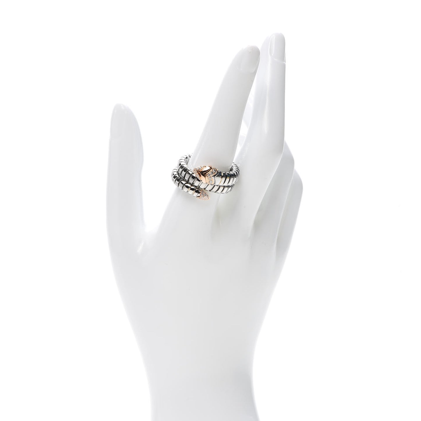 Stainless Steel 18K Rose Gold Diamond Serpenti Tubogas Band Ring 58 8.25