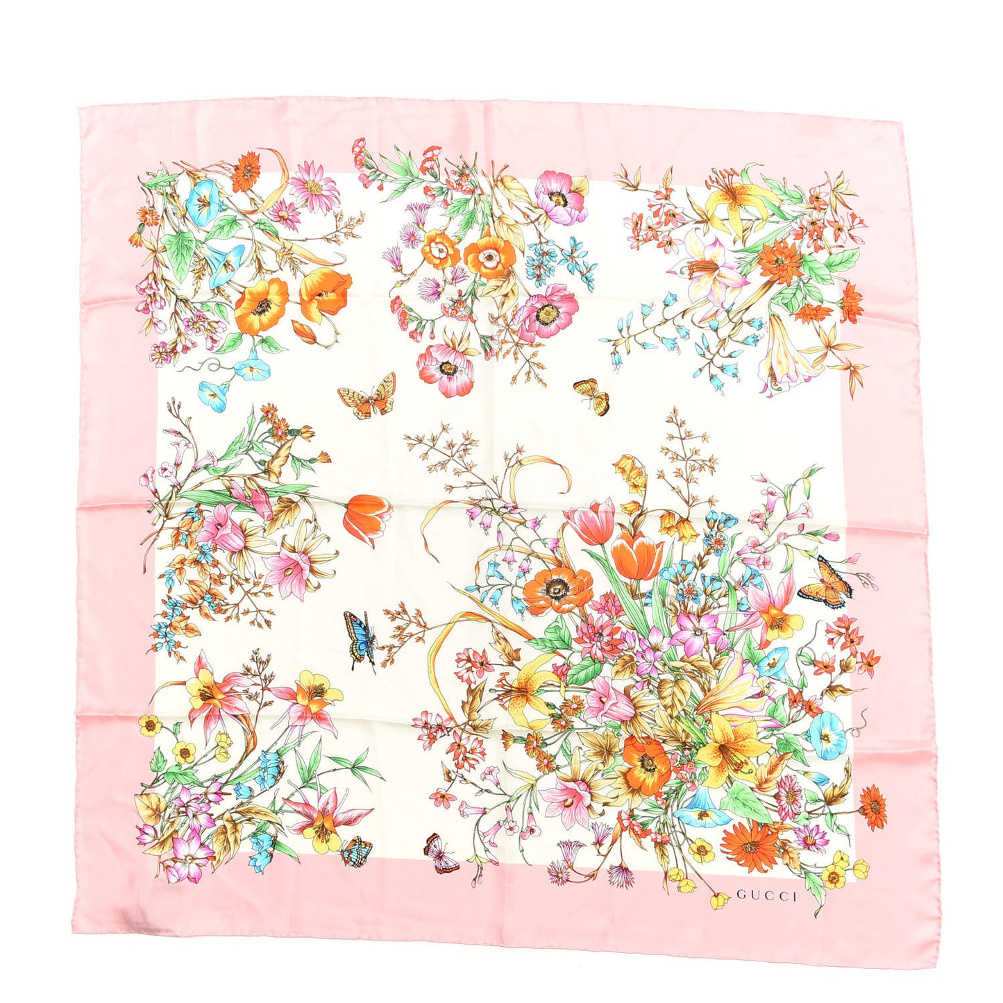 Silk Twill Eighties Bouquet Square Scarf Pink Ivory