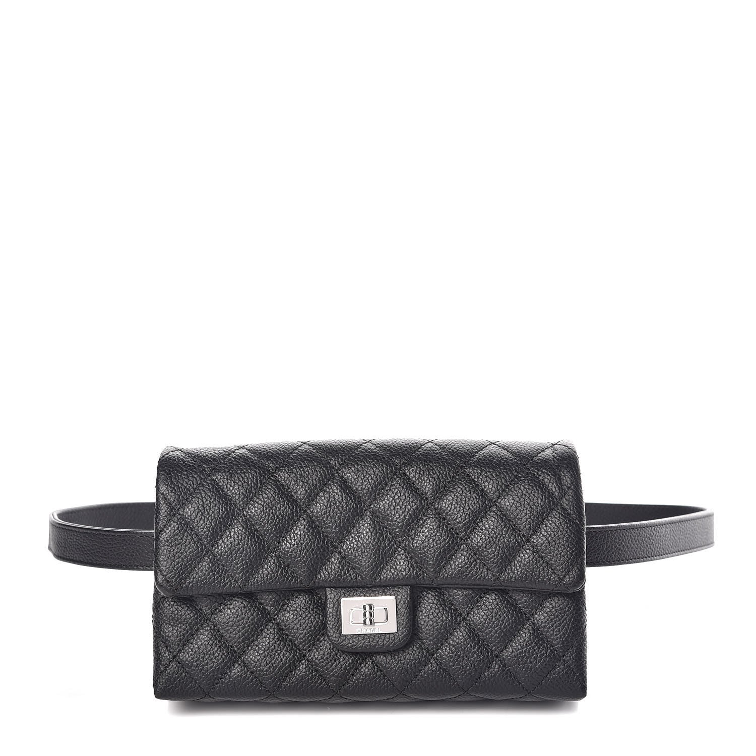 Chanel Grained Calfskin Quilted 2.55 Reissue Flap Belt Bag Clutch Black 1 of 8