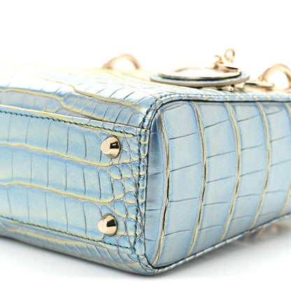 Christian Dior Metallic Alligator Mini Lady Dior Metal Blue 10 of 10