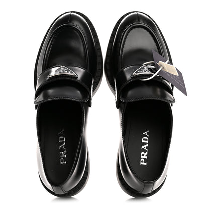 Prada Spazzolato Metal Triangle Logo 50mm Loafers 40.5 Black 2 of 10