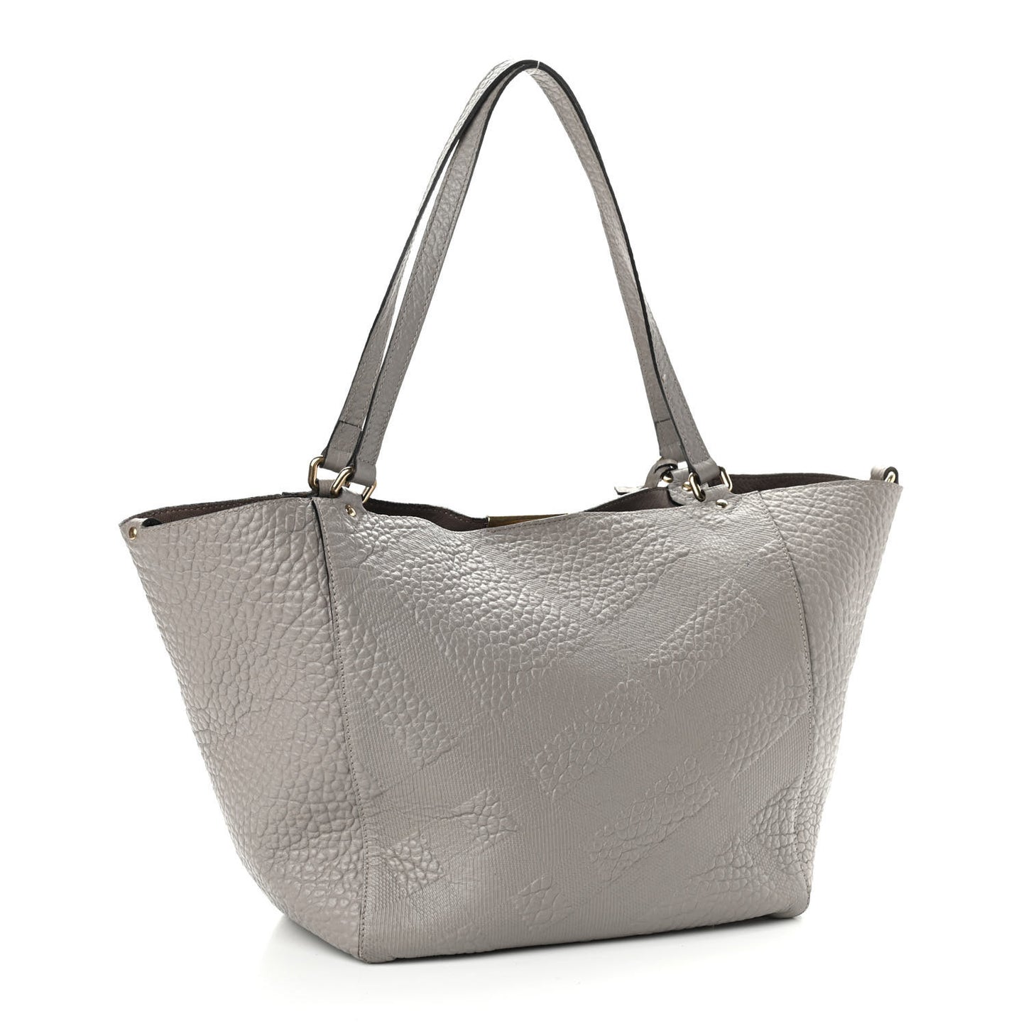 Signature Grain Calfskin Check Embossed Small Canterbury Tote Stone White