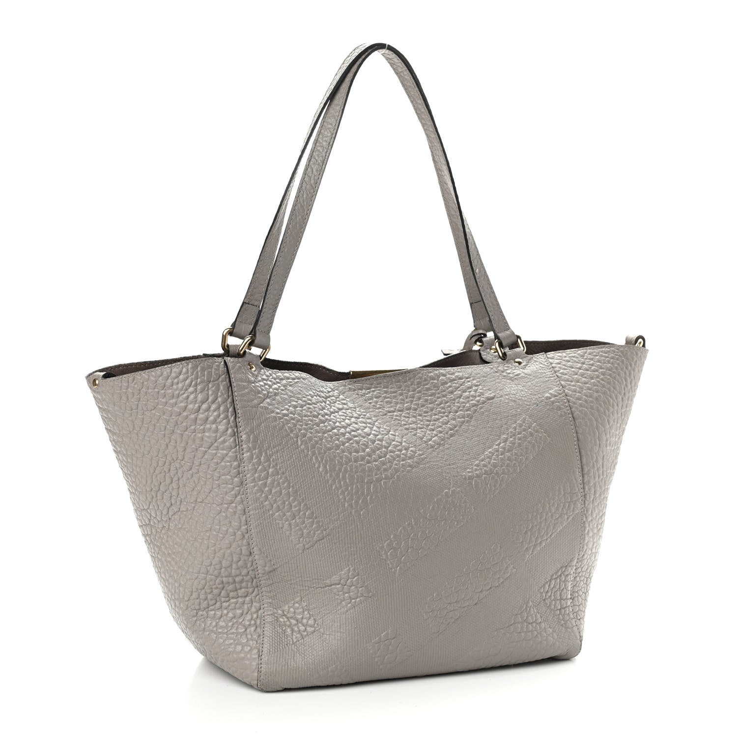 Burberry Signature Grain Calfskin Check Embossed Small Canterbury Tote Stone White 4 of 12