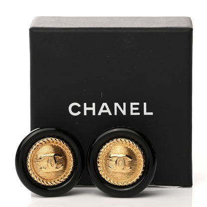 Chanel Resin CC Button Earrings Gold Black 5 of 5