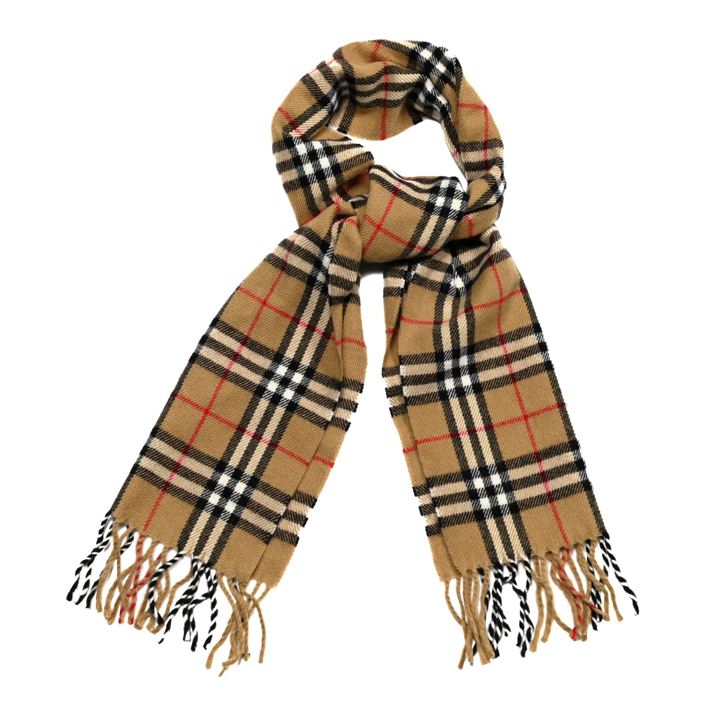 Lambswool Check Fringe Scarf Camel