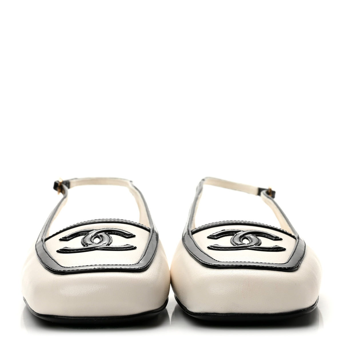 Lambskin Patent Calfskin CC Slingback Sandals 37 White Black