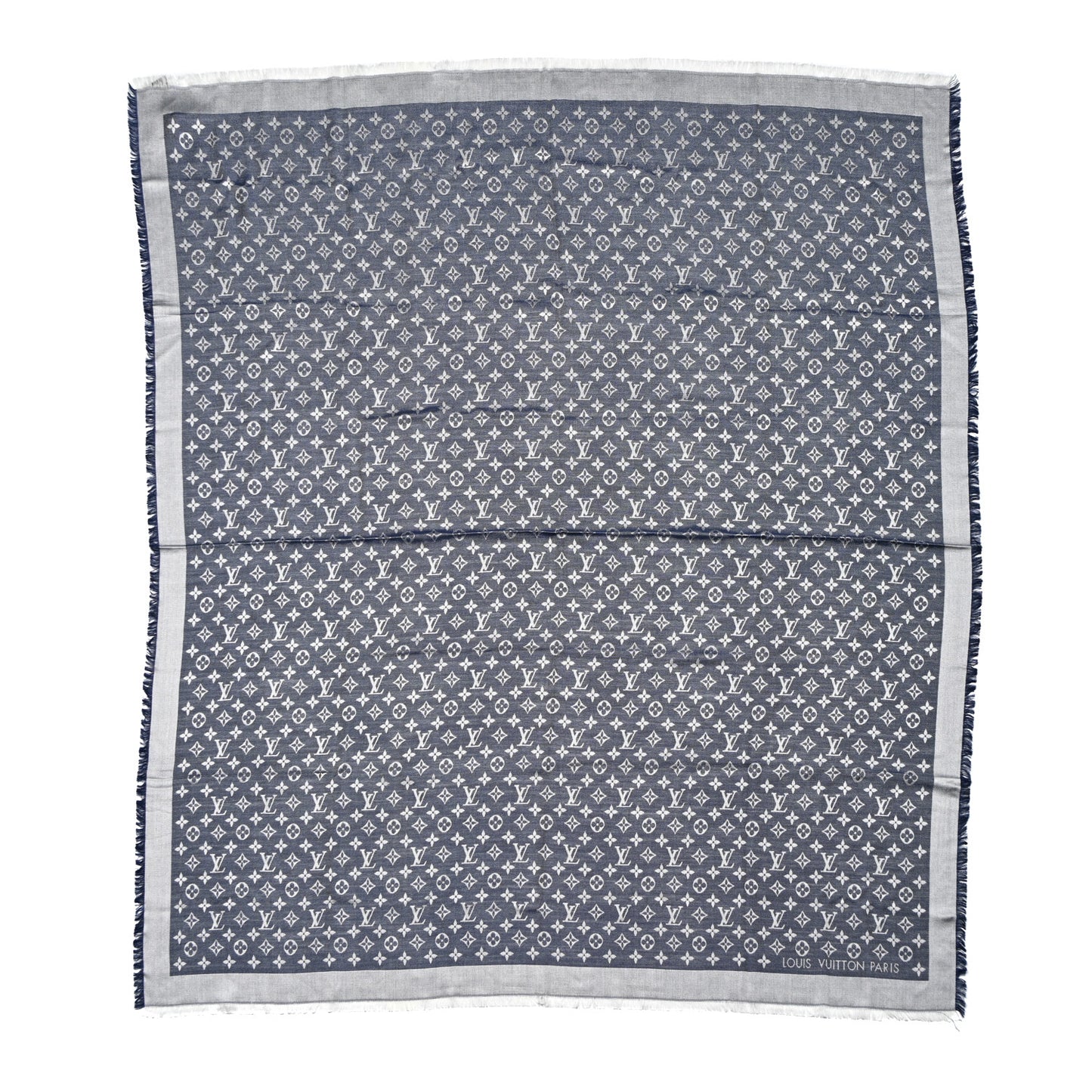 Silk Wool Monogram Denim Shawl Blue