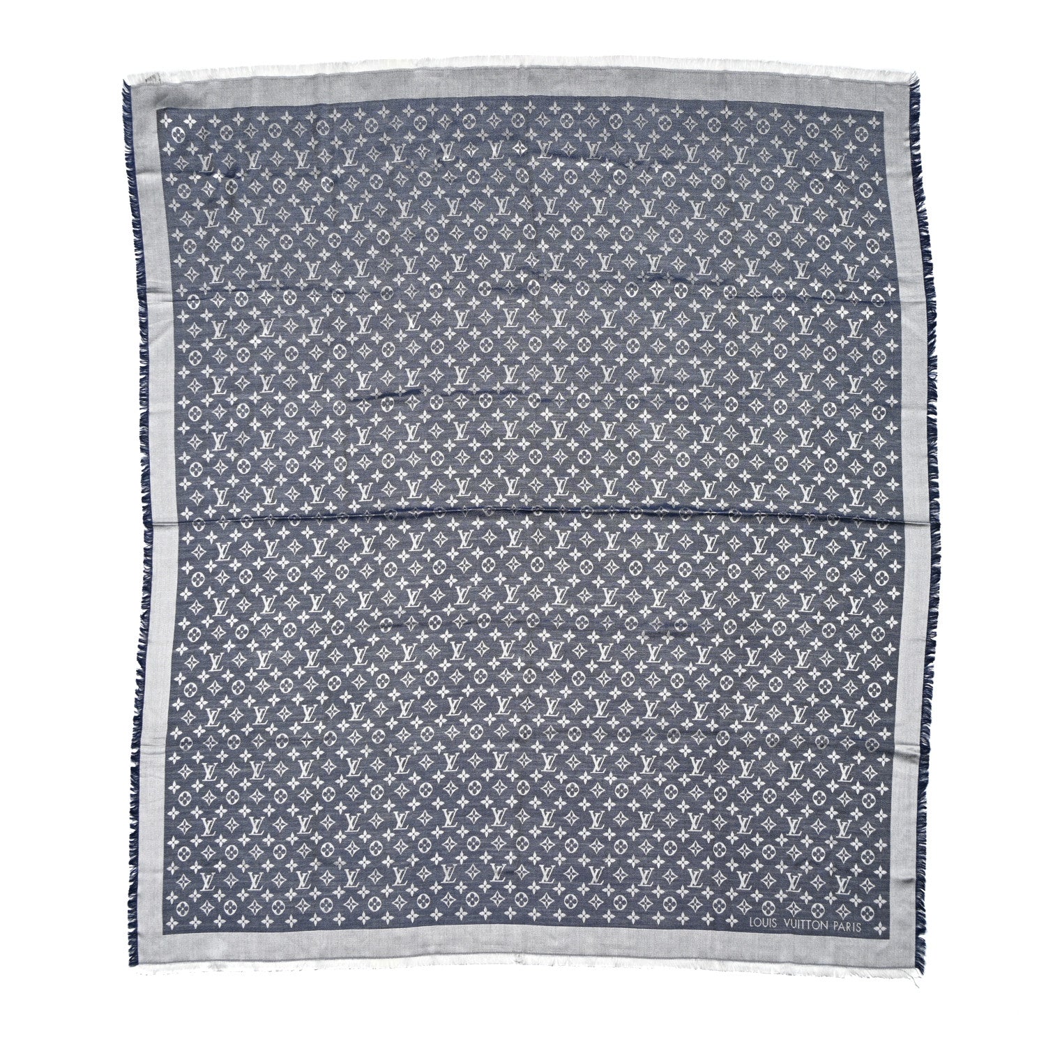 Louis Vuitton Silk Wool Monogram Denim Shawl Blue 1 of 6