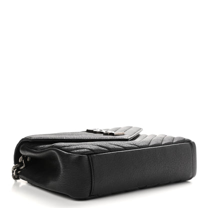 Saint Laurent Sheepskin Matelasse Chevron Monogram Medium College Bag Black 3 of 9