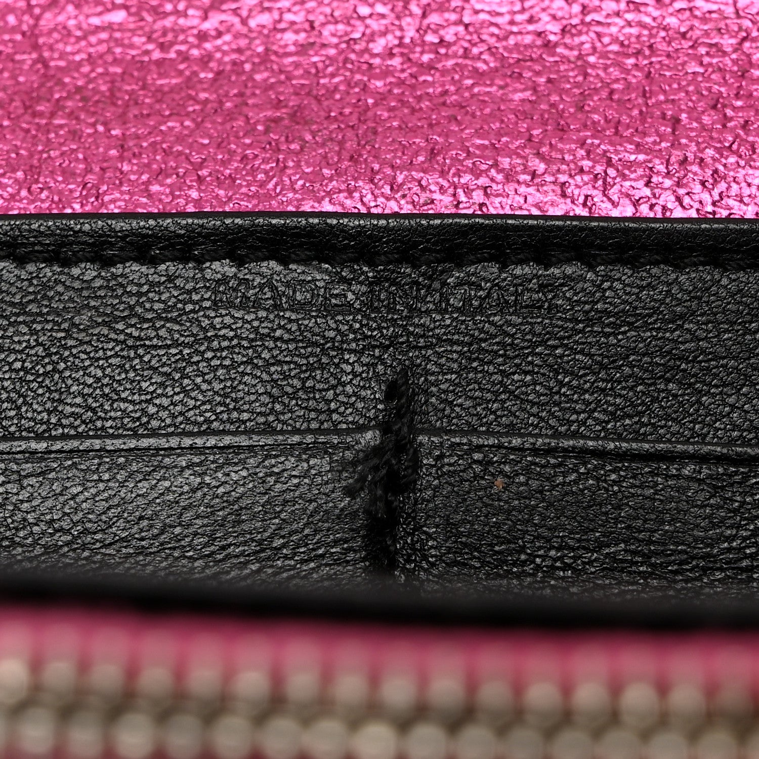Saint Laurent Metallic Crackled Calfskin Matelasse Chevron Monogram Flap Wallet Fuchsia 5 of 10