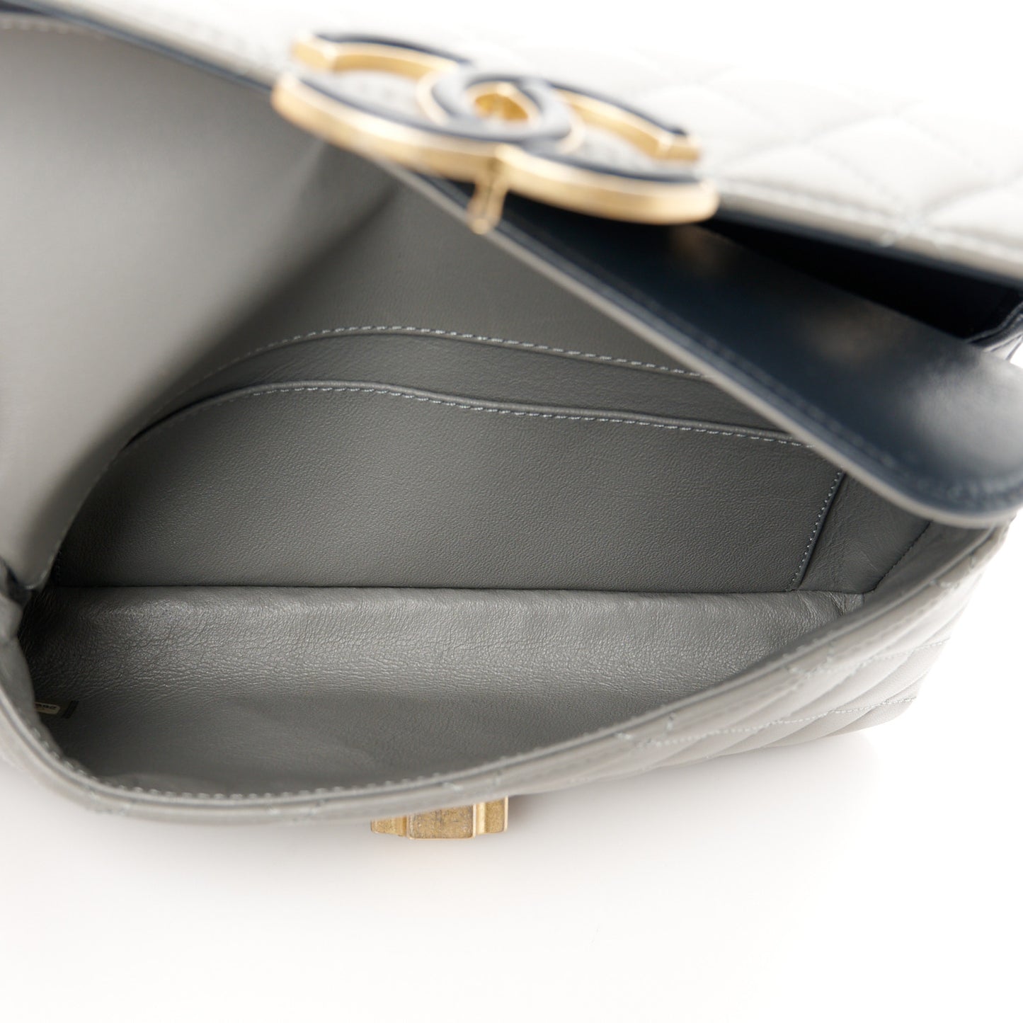 Lambskin Quilted Small CC Chic Flap Grey Dark Navy