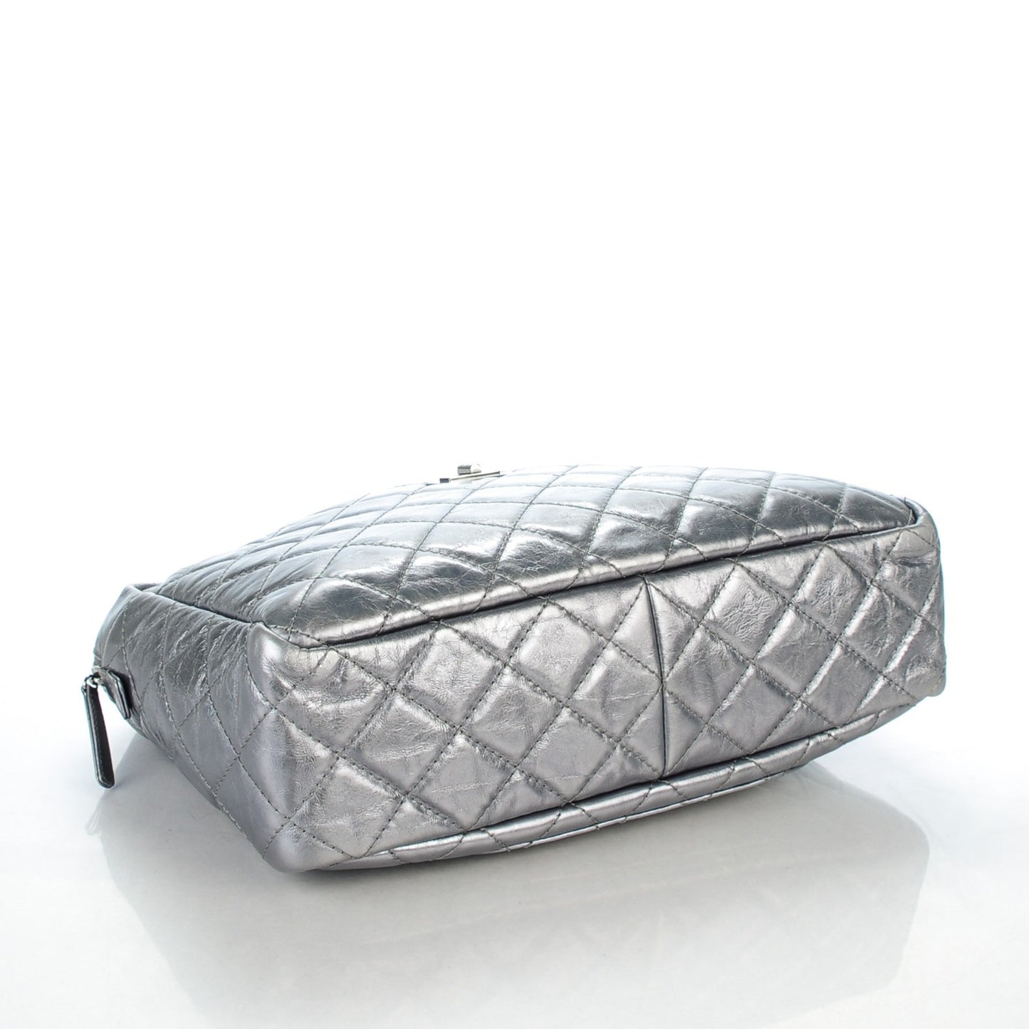 Metallic Aged Calfskin Quilted Large Reissue Camera Case Silver