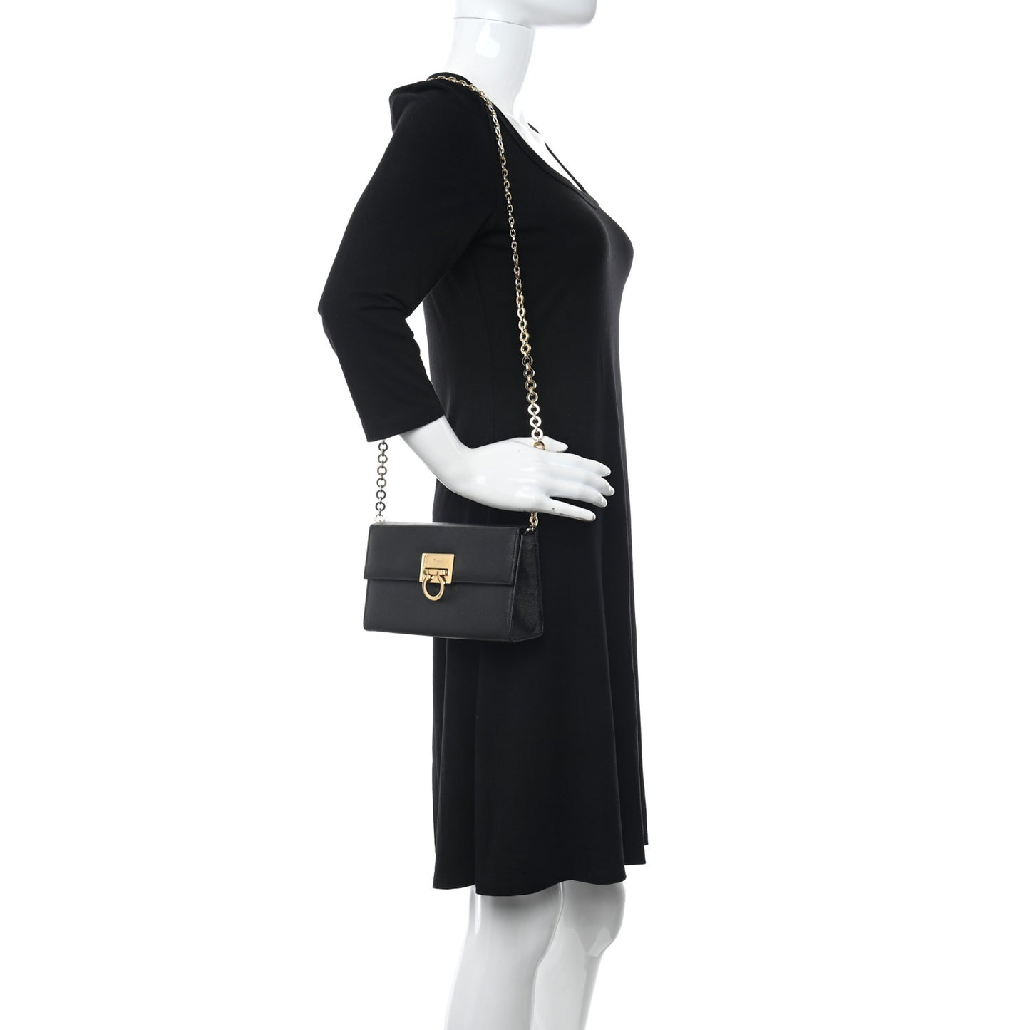 Hammered Calfskin Gancio Wallet Bag Black