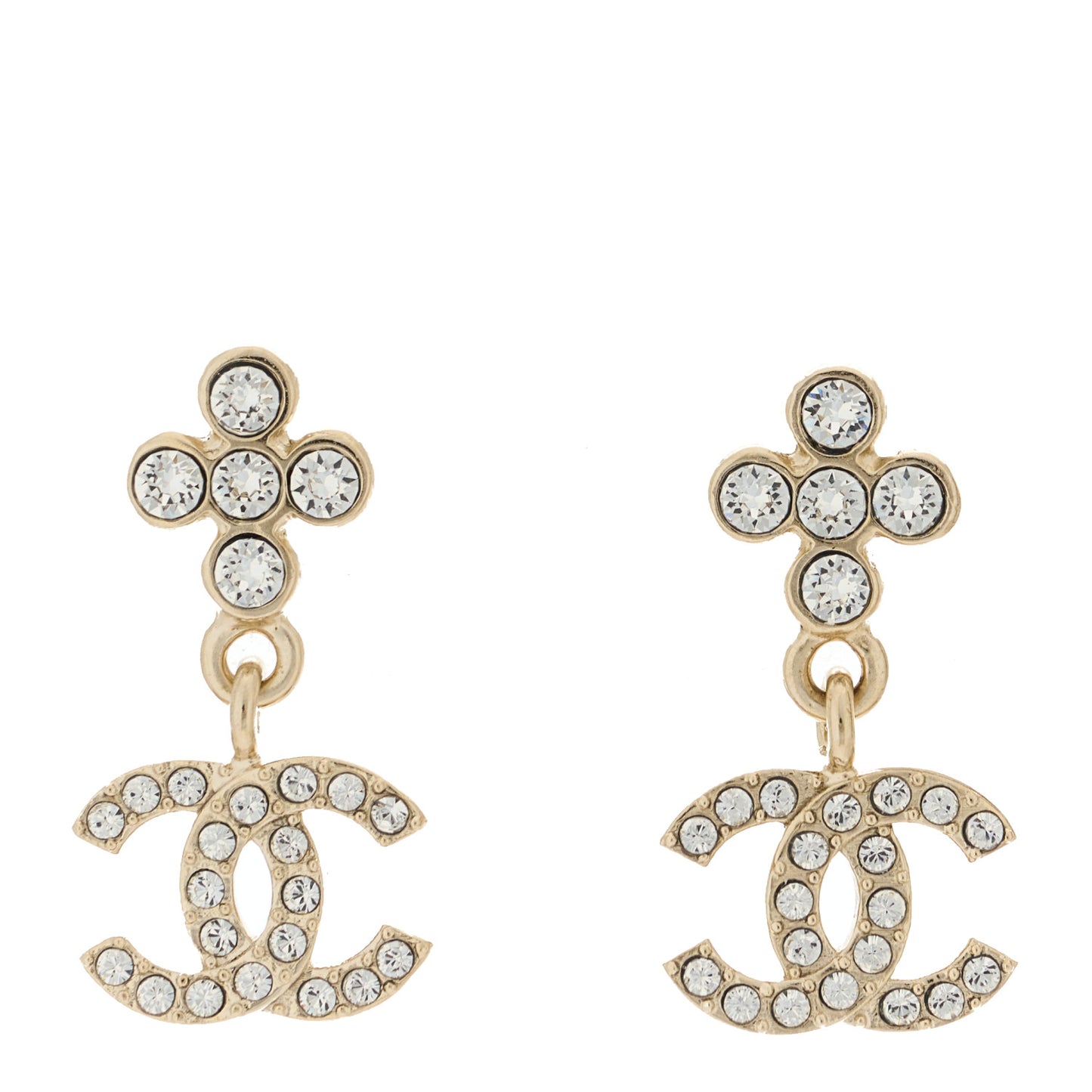 Crystal CC Drop Earrings Gold