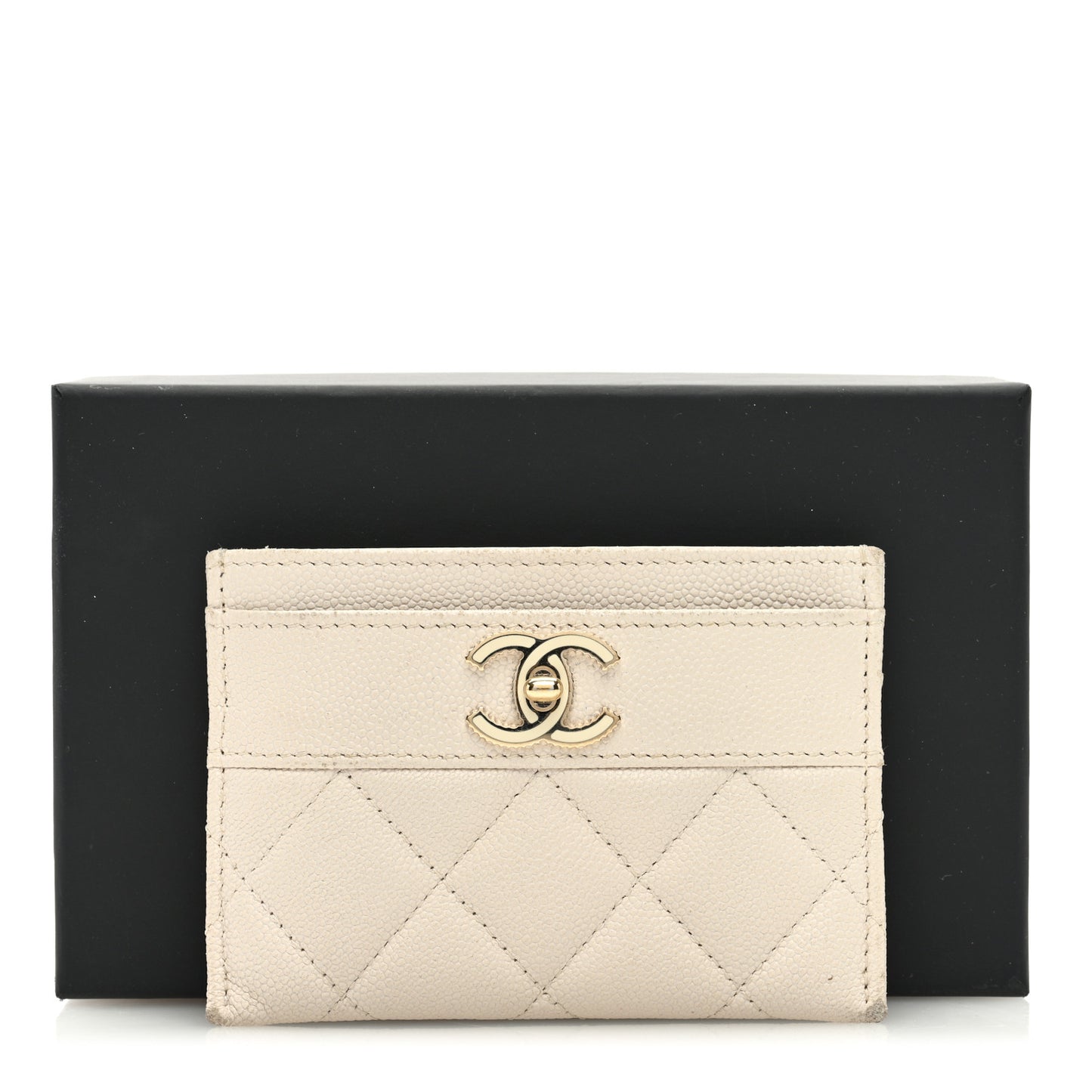 Caviar Quilted Vintage Mademoiselle Card Holder White