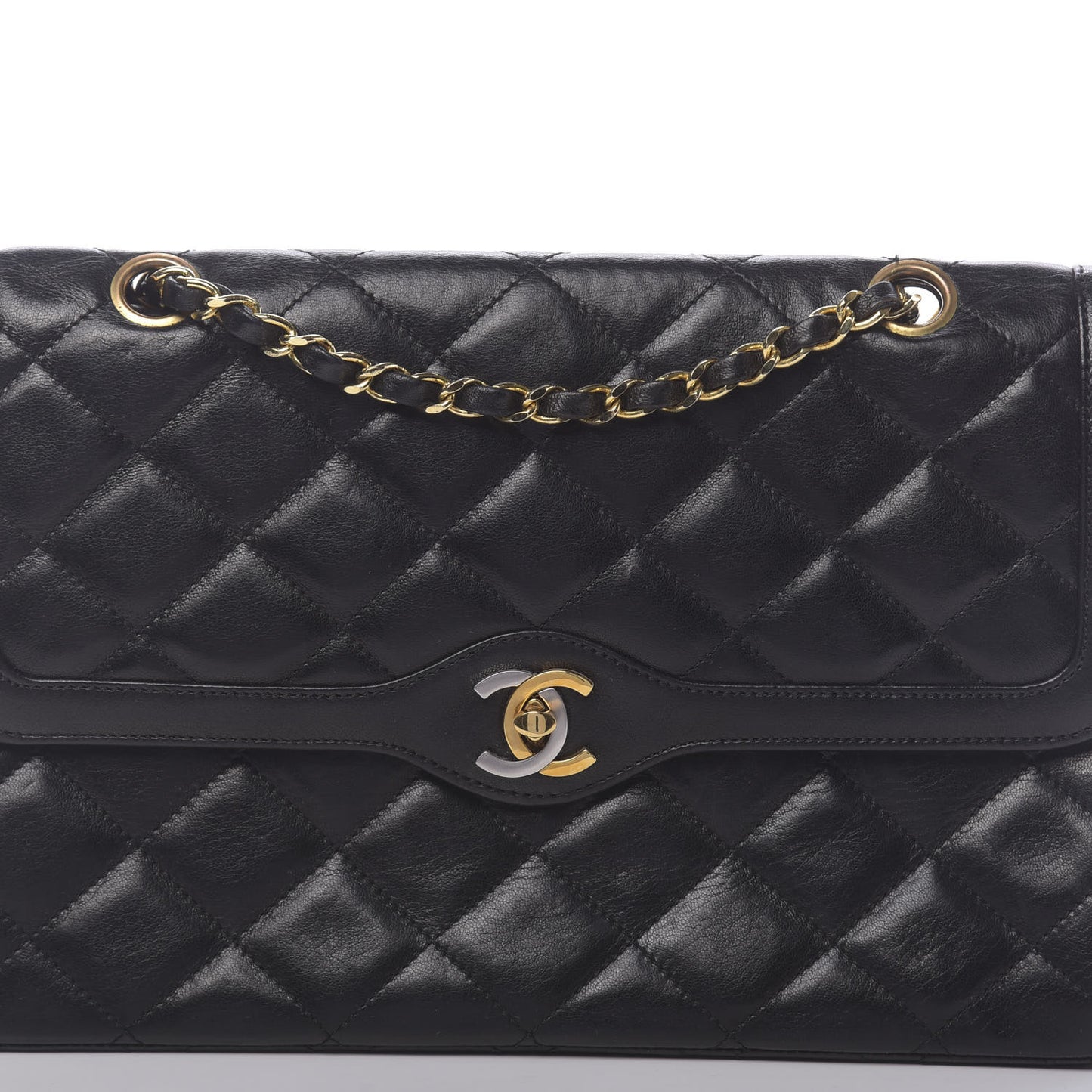 Lambskin Quilted Medium Double Flap Black