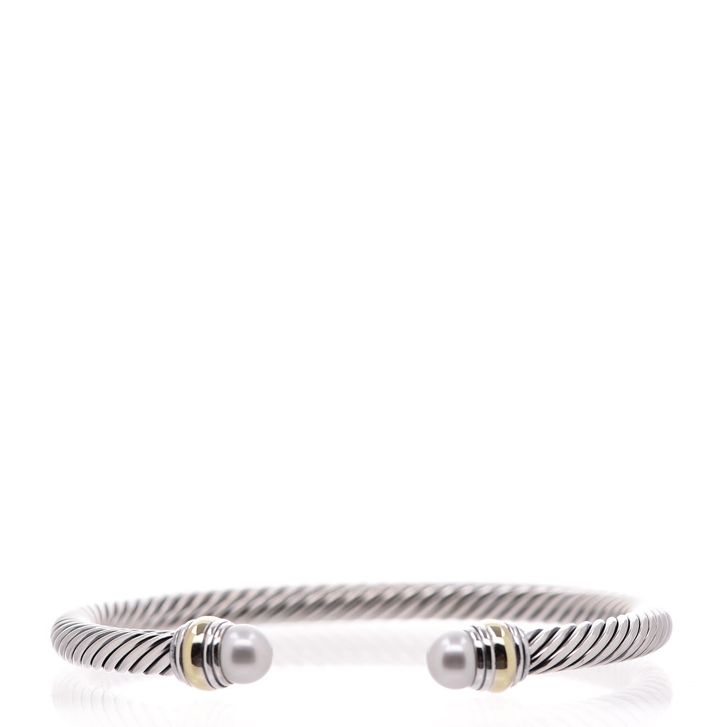 David Yurman Sterling Silver 14K Yellow Gold Pearl 5mm Cable Classics Bracelet 1 of 5