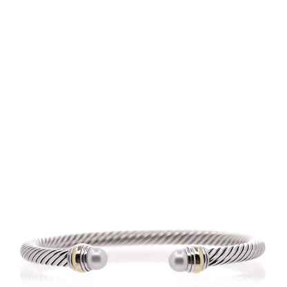 David Yurman Sterling Silver 14K Yellow Gold Pearl 5mm Cable Classics Bracelet 1 of 5