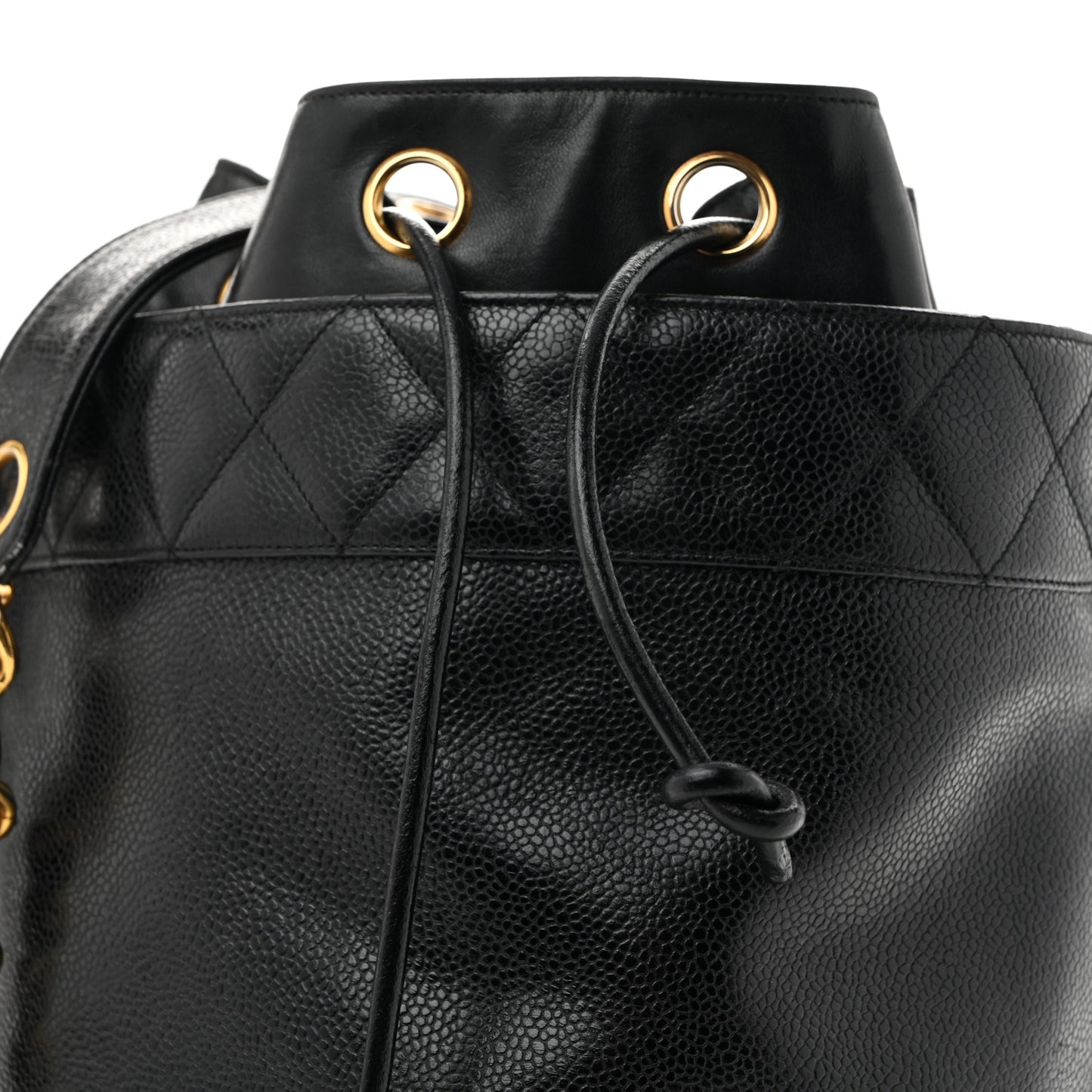 Caviar Drawstring Bucket Shoulder Bag Black