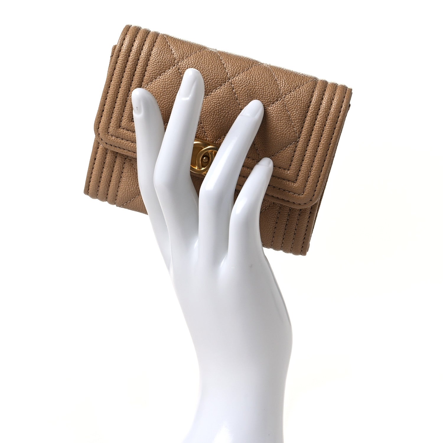Chanel Caviar Quilted Boy Card Holder Wallet Beige 2 of 10