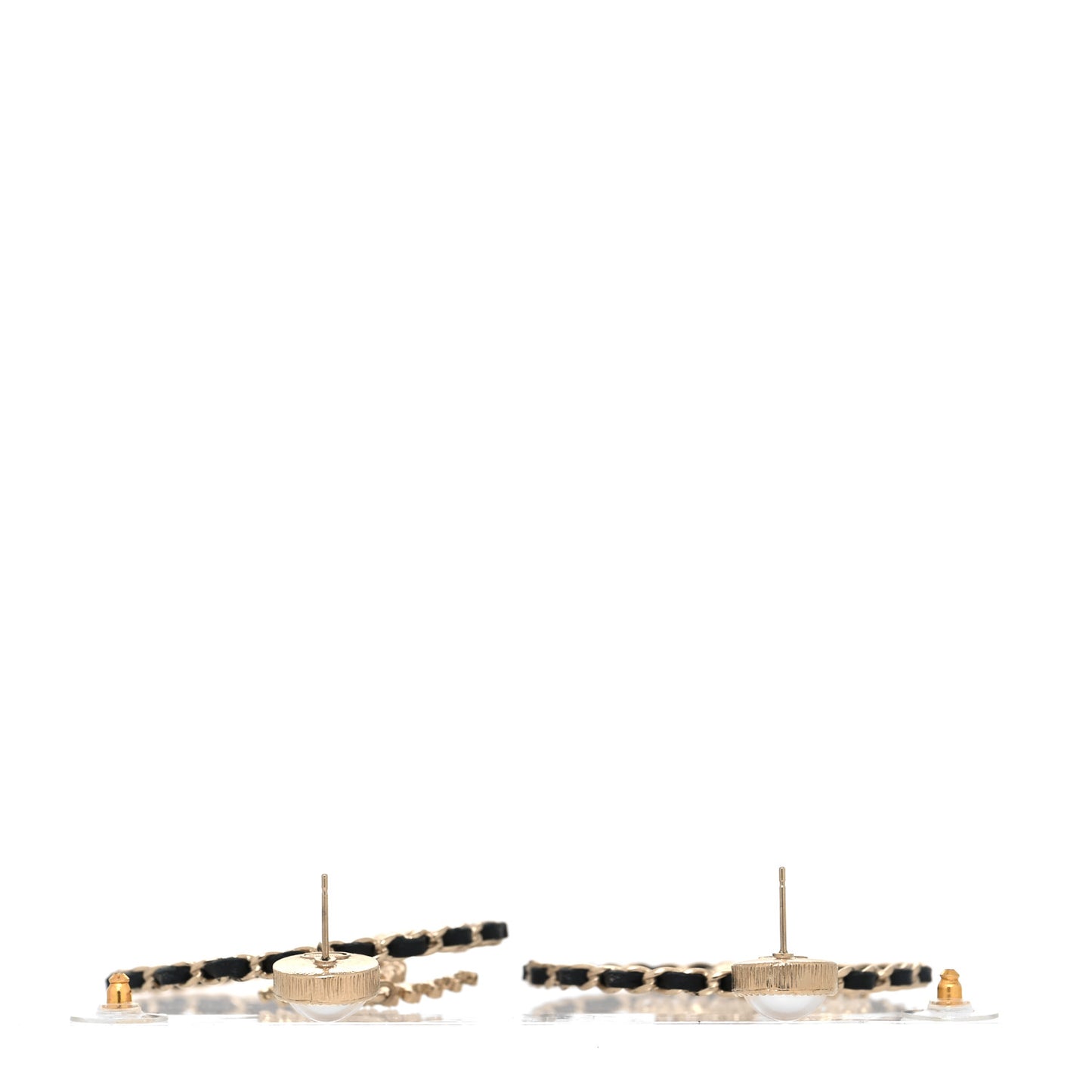 Lambskin Crystal Pearl CC Chain Hoop Earrings Gold Black