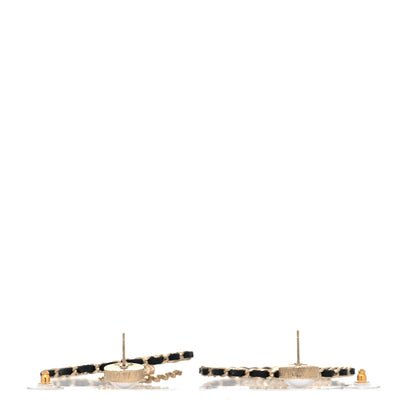 Chanel Lambskin Crystal Pearl CC Chain Hoop Earrings Gold Black 3 of 4