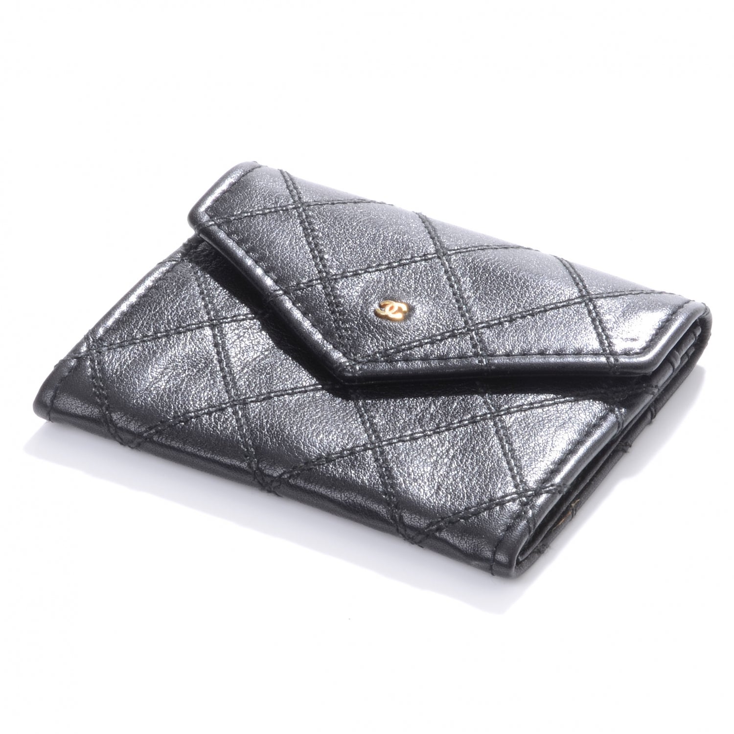 Chanel Calfskin Diamond Stitched CC Card Holder Black 4 of 7