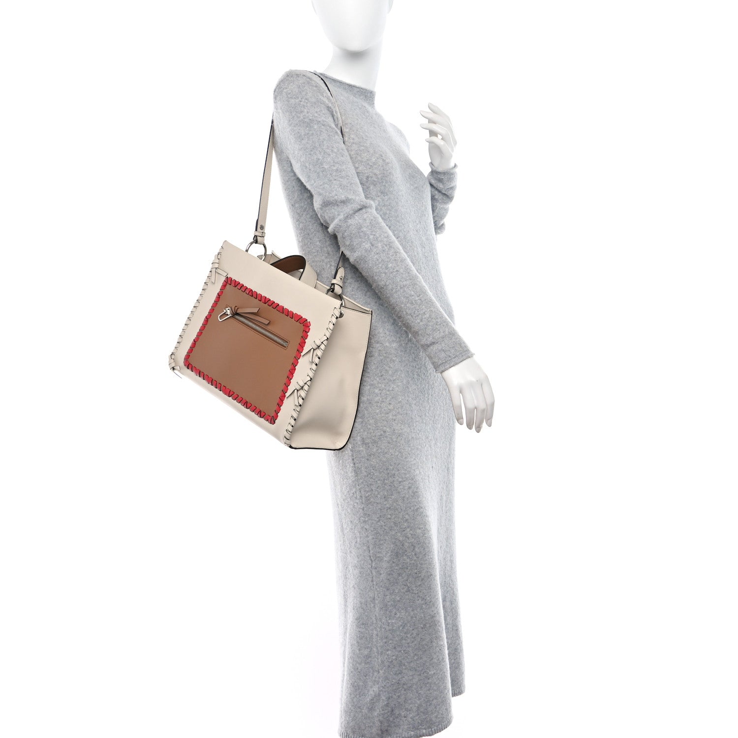 Fendi Vitello Century F is Whipstitch Bi-Color Regular Runaway Satchel Camelia Orzo Multicolor 2 of 14