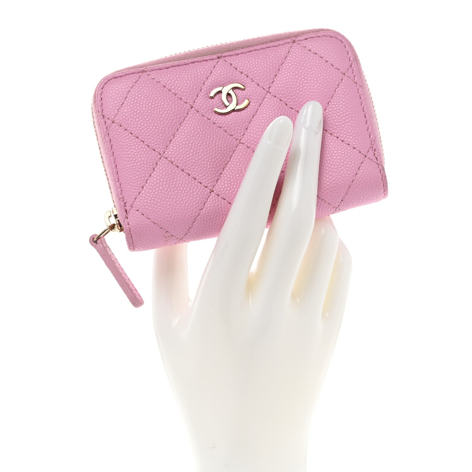 Chanel Caviar Quilted Zip Coin Purse Pink 2 of 12