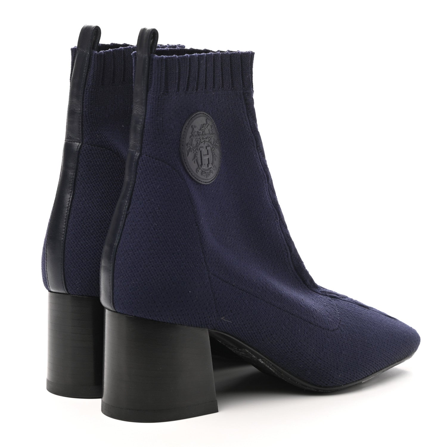 Hermes Knit Calfskin Volver Ankle Boots 37 Bleu Diplomatique 4 of 10