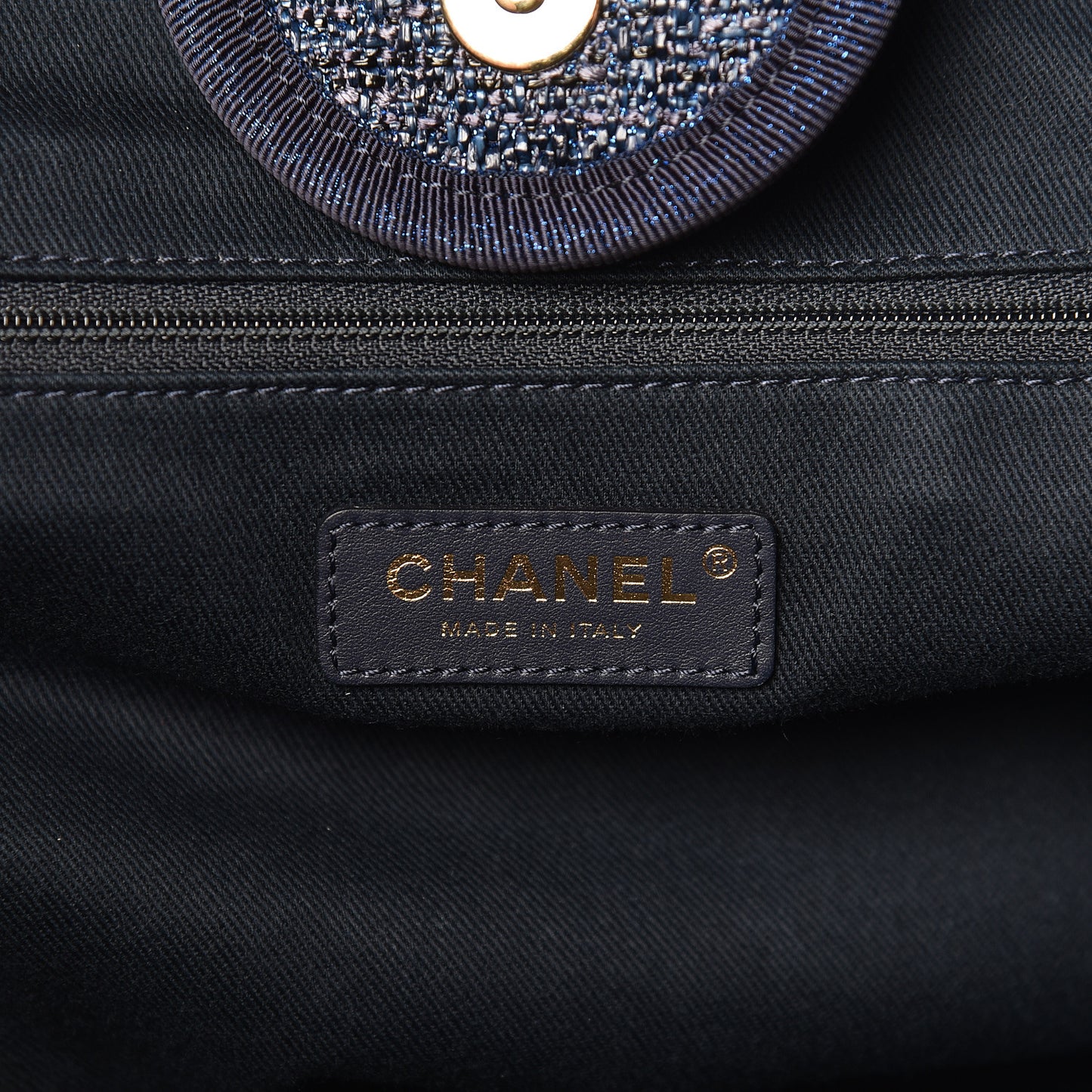 Lurex Canvas Large Deauville Tote Navy Blue