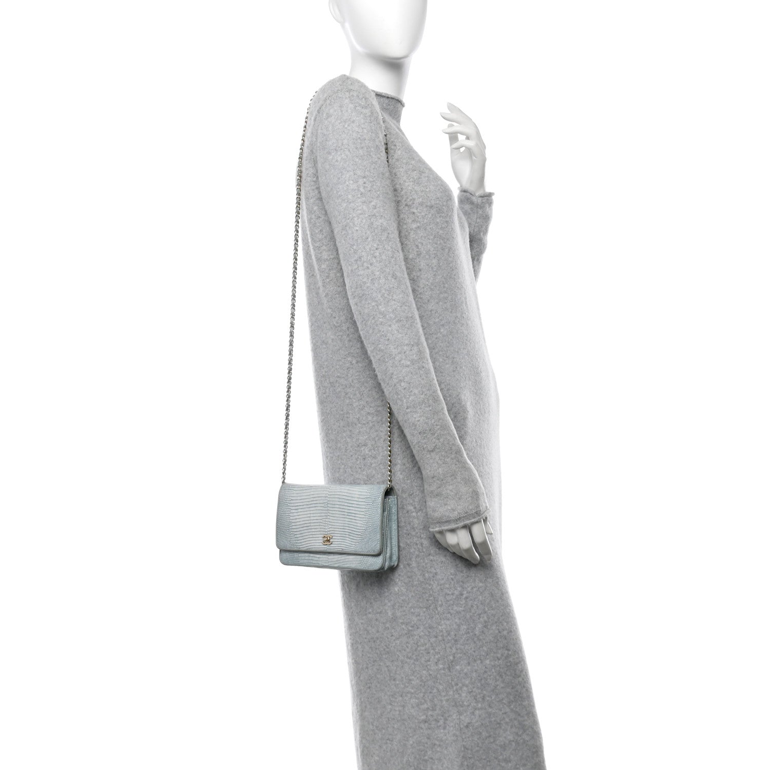 Chanel Lizard Wallet on Chain WOC Light Grey 2 of 19