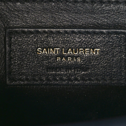 Saint Laurent Grain De Poudre Textured Mixed Matelasse Triquilt Medium Monogram Satchel Deep Marine 6 of 8