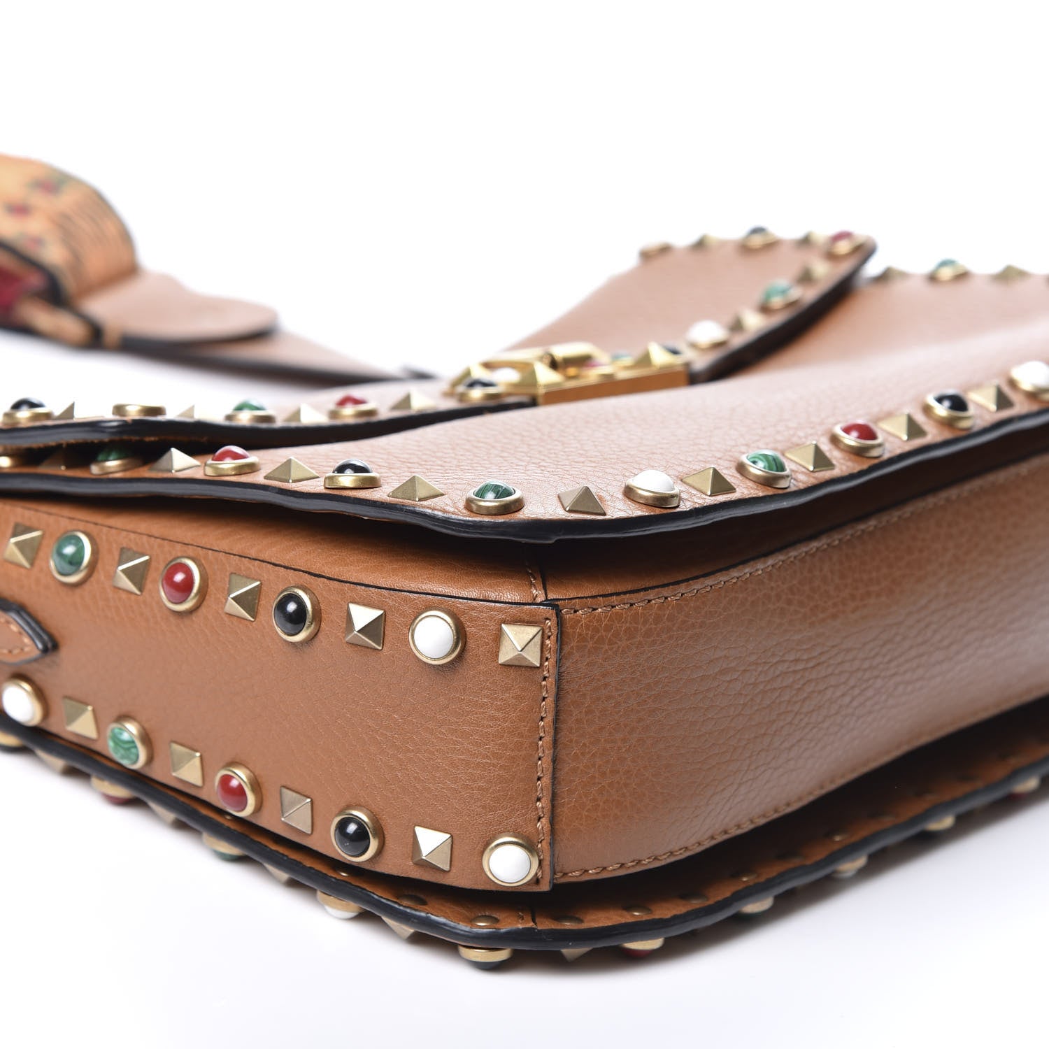 Valentino Garavani Calfskin Enchanted Wonderland Medium Guitar Strap Rockstud Rolling Flap Saddle Bag Light Cuir 5 of 9