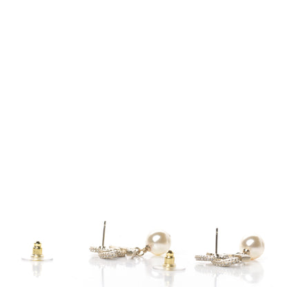 Chanel Crystal Pearl CC Drop Earrings Gold 3 of 5