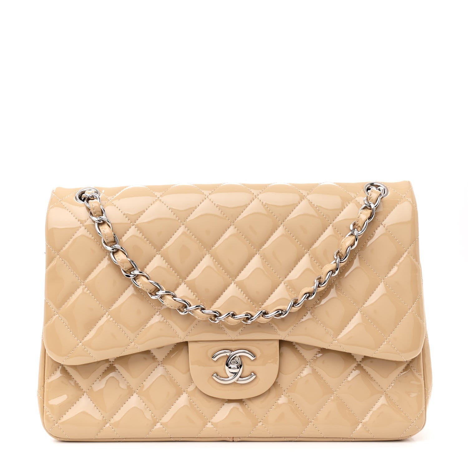 Chanel Patent Quilted Jumbo Double Flap Beige 1 of 13