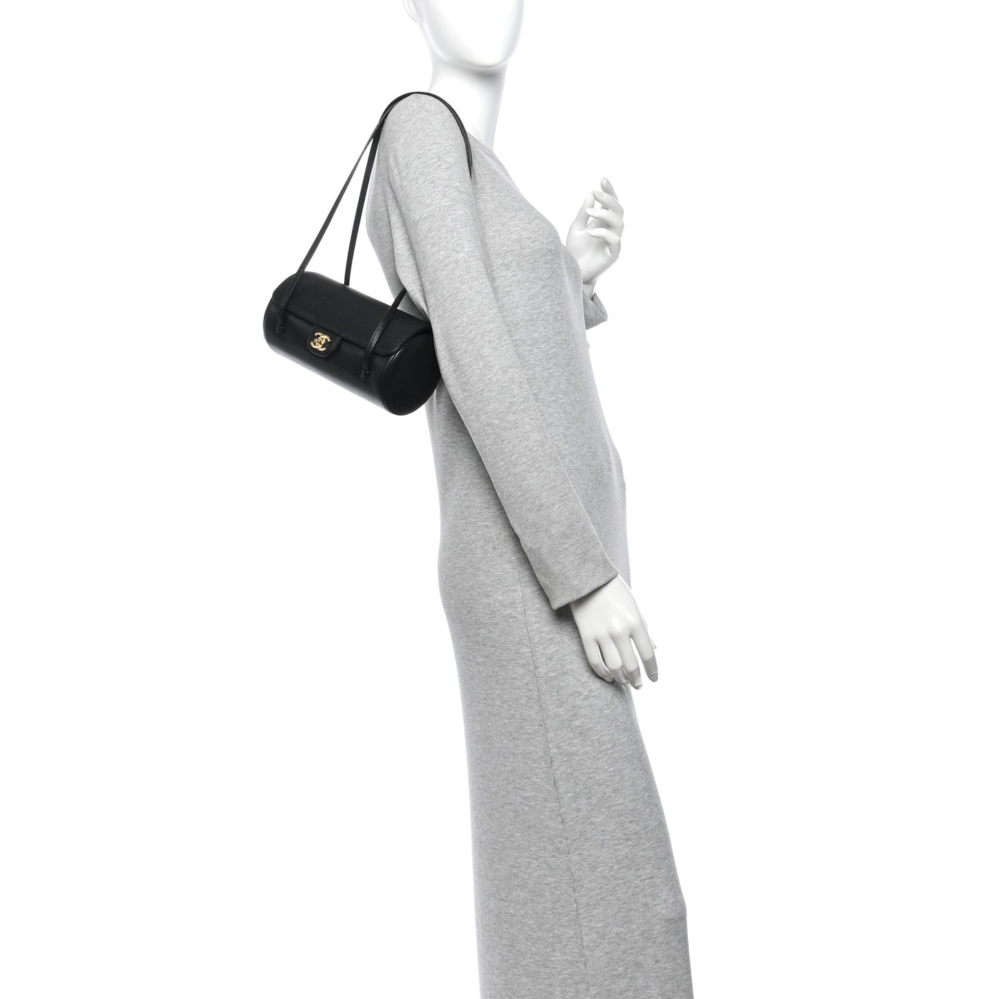 Shiny Caviar Preppy Coco Small Bowling Bag Black