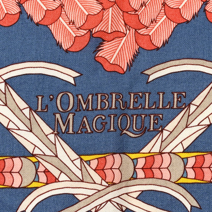 Hermes Cashmere Silk L'Ombrelle Magique Shawl 140 Bleu Jean Vieux Rose 4 of 13