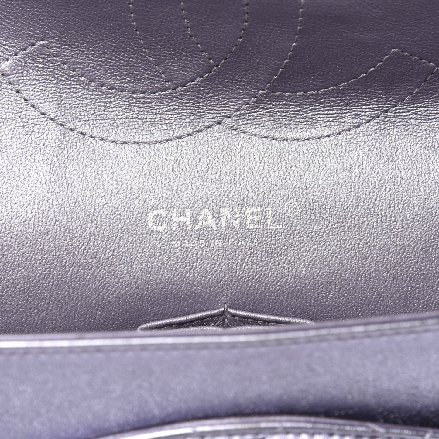 Metallic Lambskin Quilted Jumbo Double Flap Light Purple