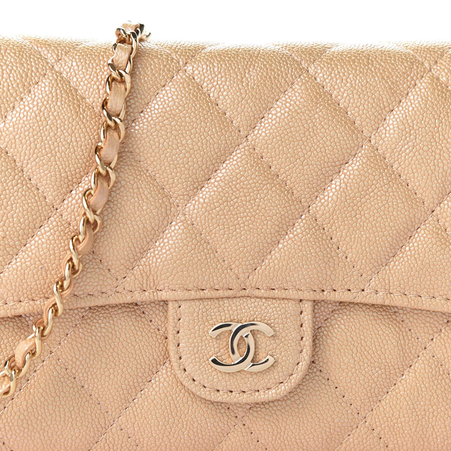 Chanel Iridescent Caviar Quilted Classic Clutch With Chain Beige 11 of 12