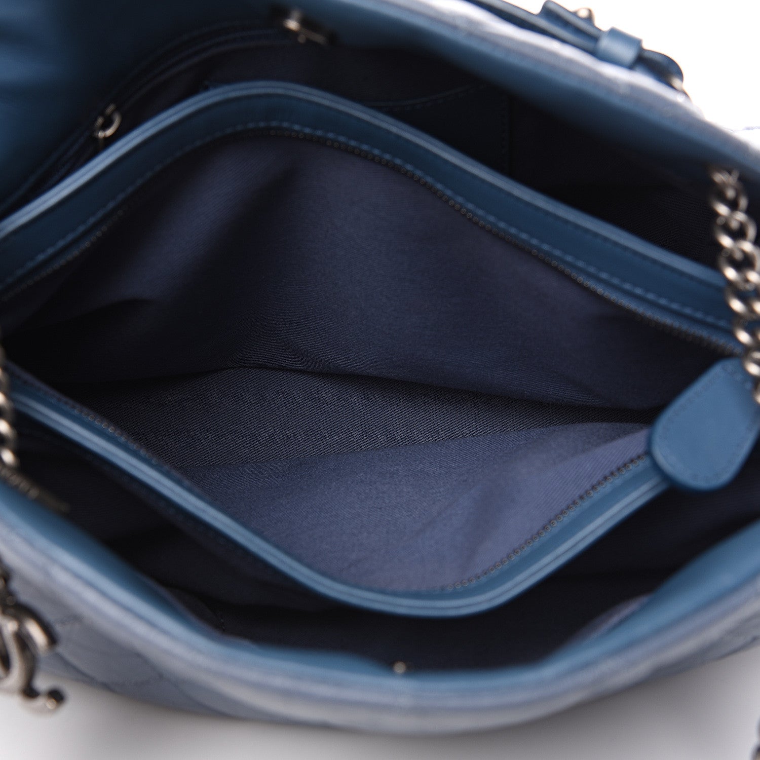 Chanel Distressed Lambskin Quilted Just Mademoiselle Bowling Bag Dark Blue 4 of 9