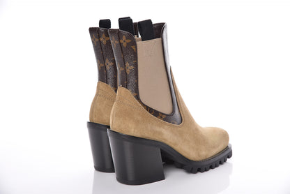 Louis Vuitton Suede Calfskin Monogram Limitless Ankle Boots 36 Beige 5 of 10